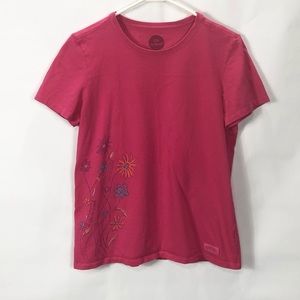 Life is Good crusher tee pink crew neck flowers floral women’s size medium